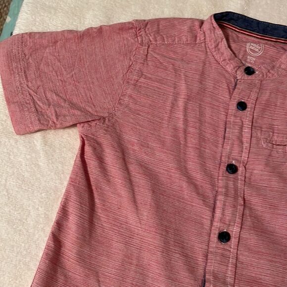 Size 6/7 Wonder Nation pink & blue short sleeve 100% cotton button down shirt - Picture 3 of 16